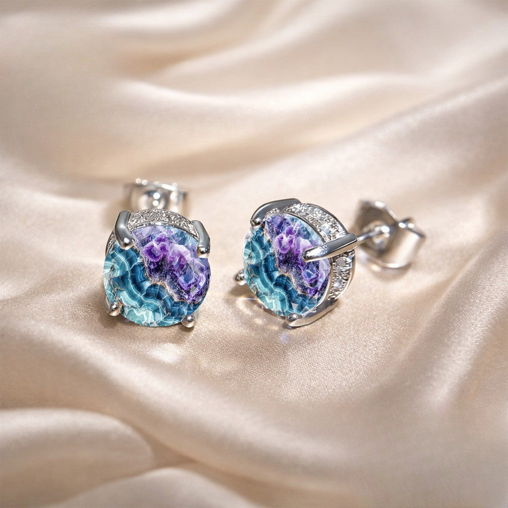 Purple & Blue Geode Print Stud Earrings
