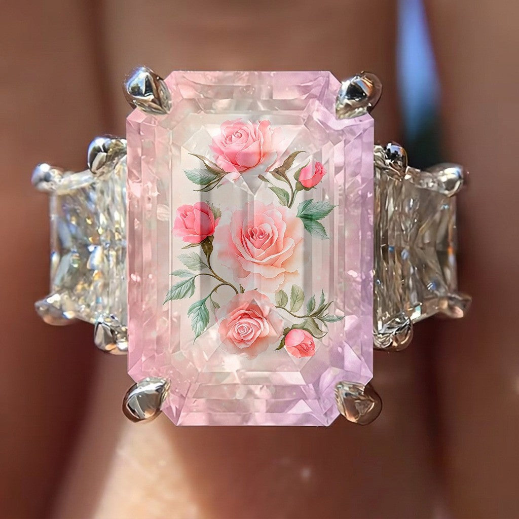 Pink Rose Emerald Cut Ring