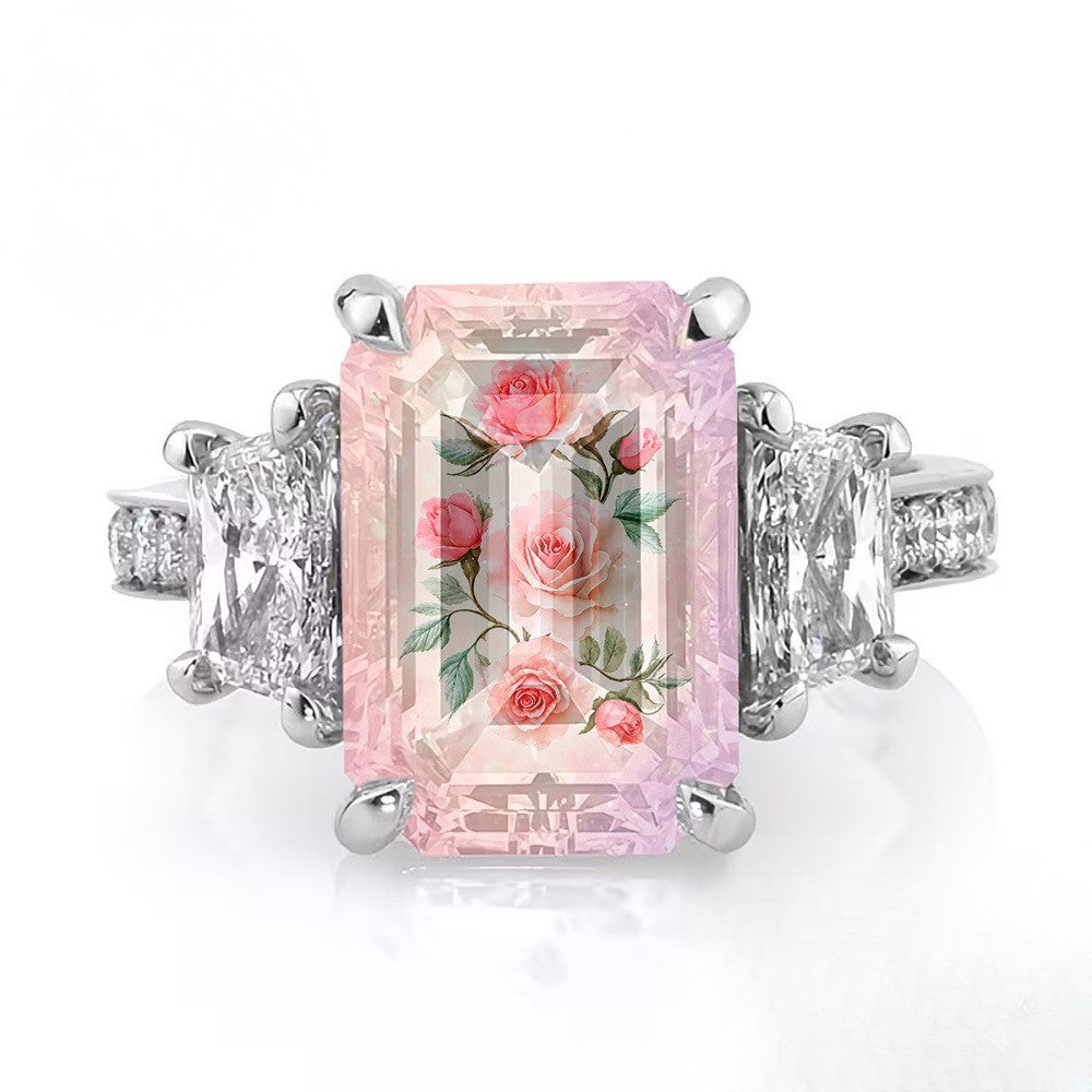 Pink Rose Emerald Cut Ring