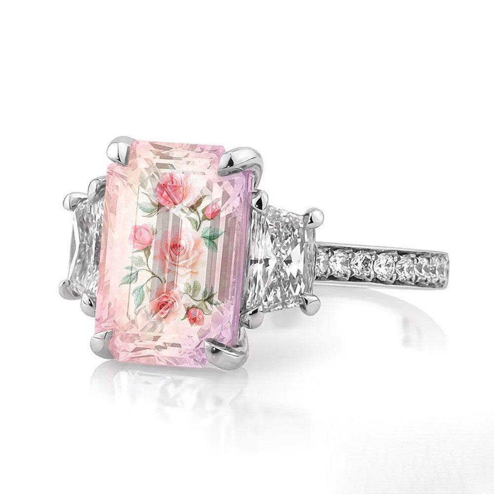 Pink Rose Emerald Cut Ring
