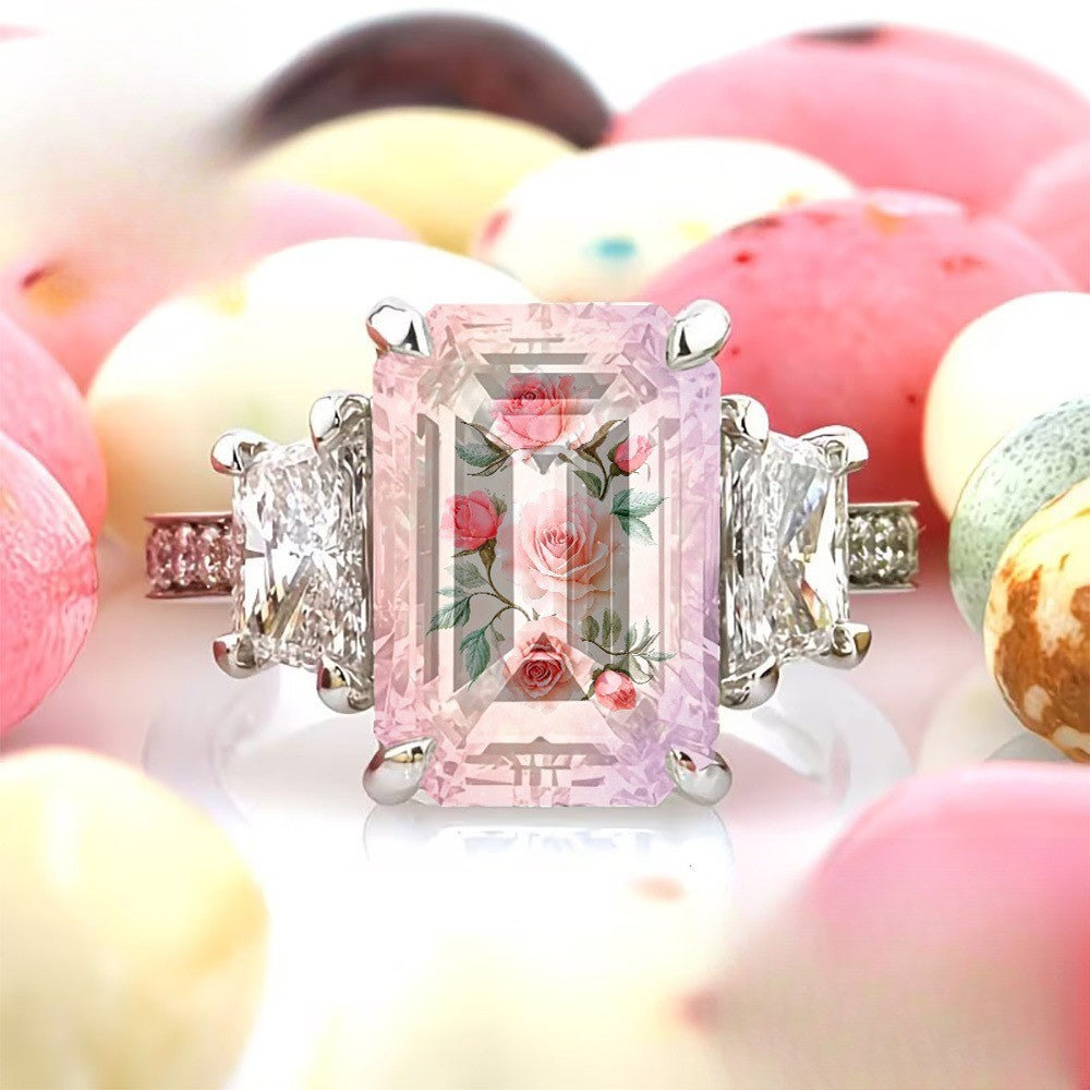 Pink Rose Emerald Cut Ring