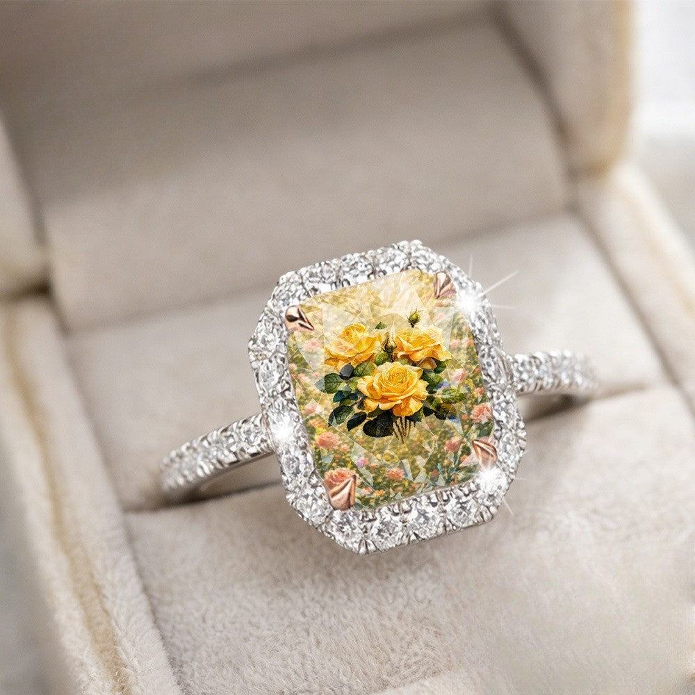Yellow Rose Cushion Ring