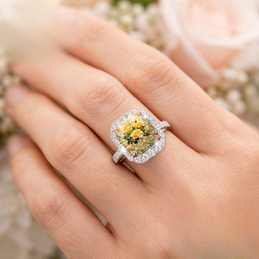 Yellow Rose Cushion Ring