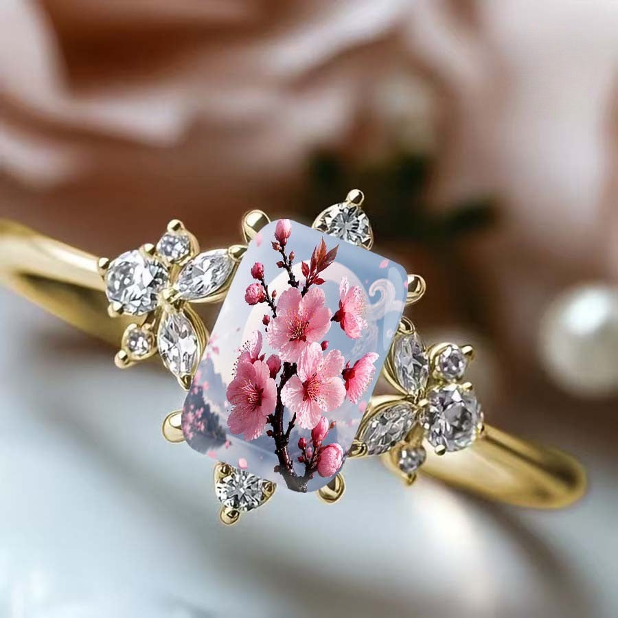 Pink Blossom Rectangle Ring
