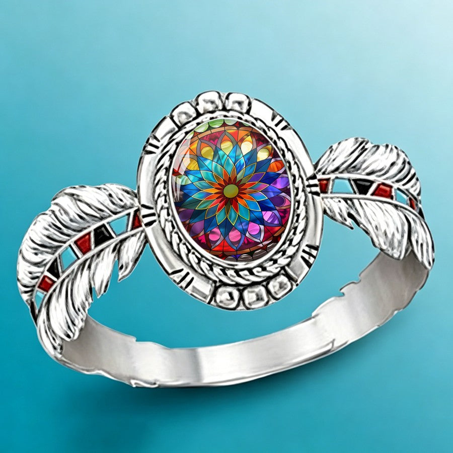 Stained Glass Mandala Feather Ring