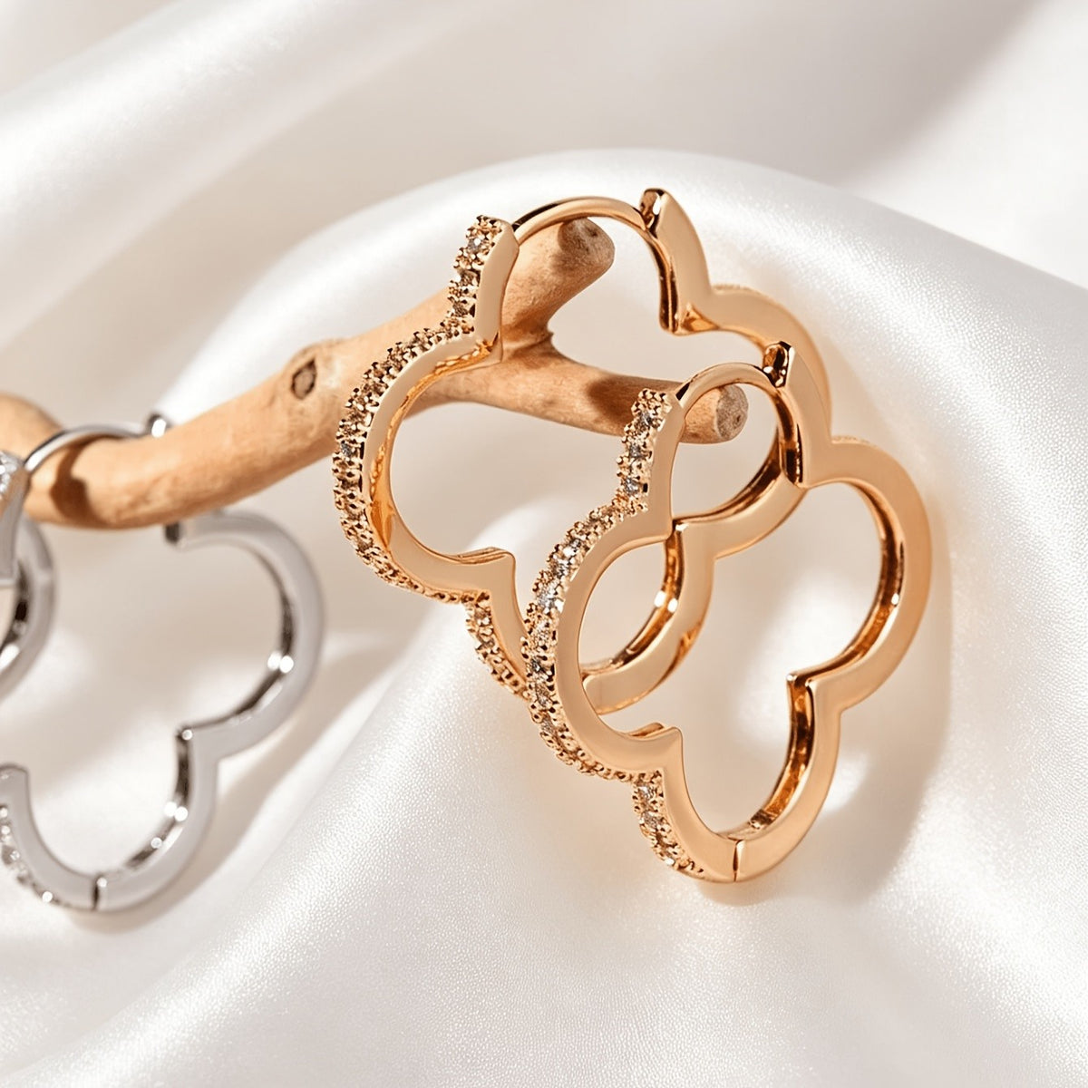 Crystal Clover Hoop Earrings