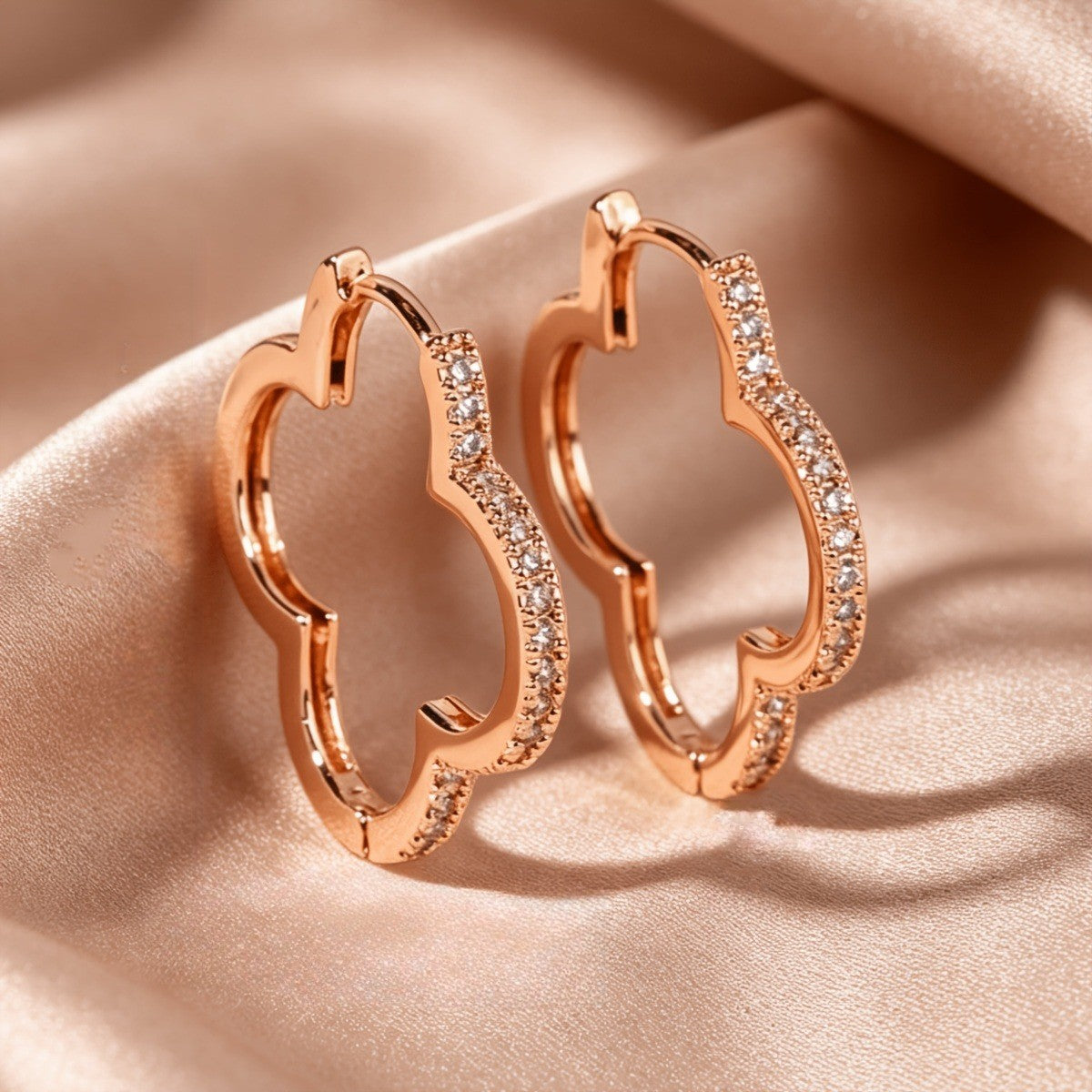 Crystal Clover Hoop Earrings