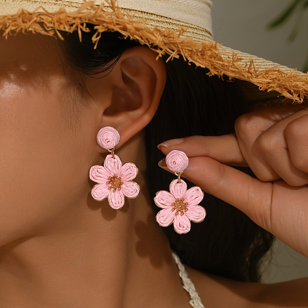 Raffia Flower Drop Earrings