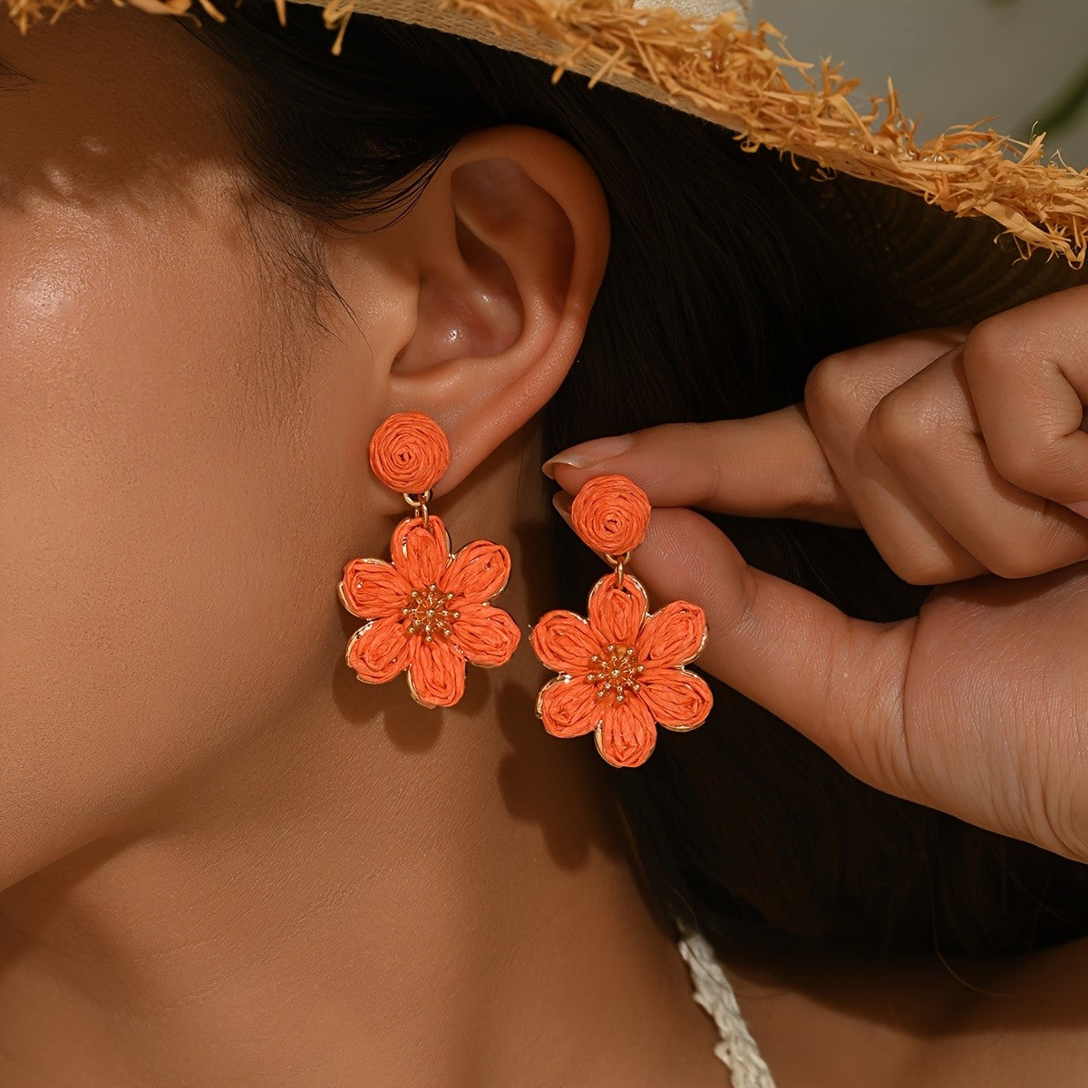 Raffia Flower Drop Earrings