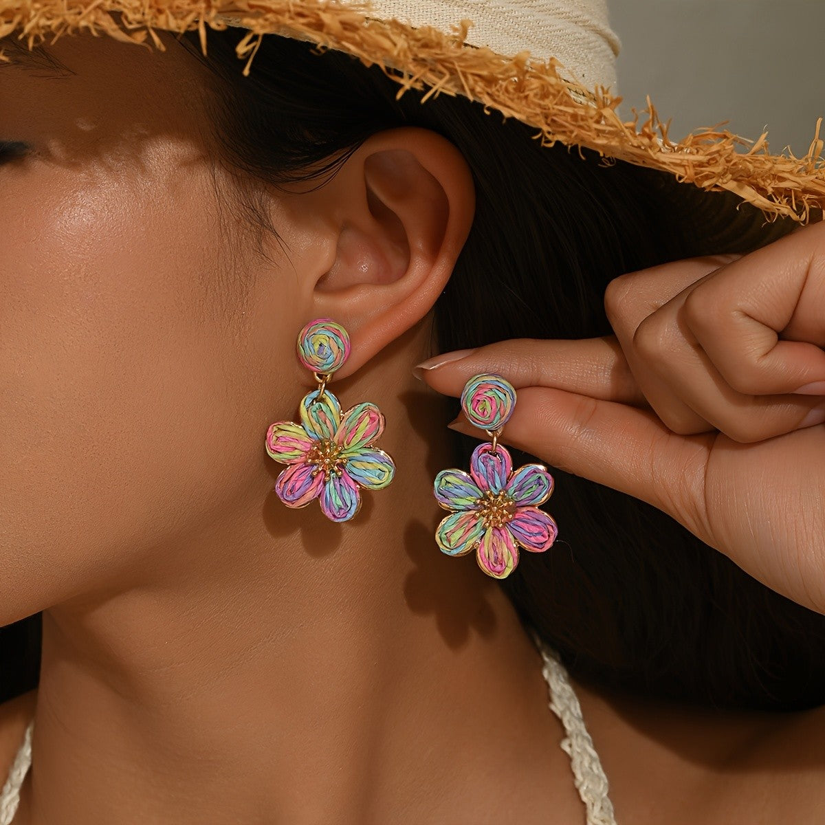 Raffia Flower Drop Earrings