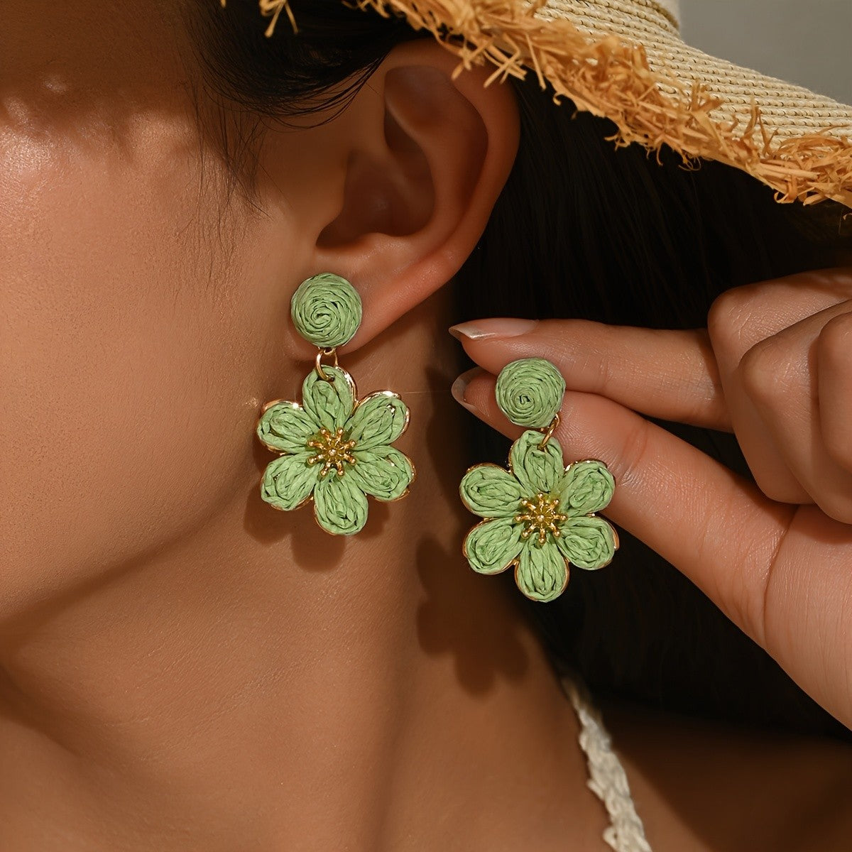 Raffia Flower Drop Earrings