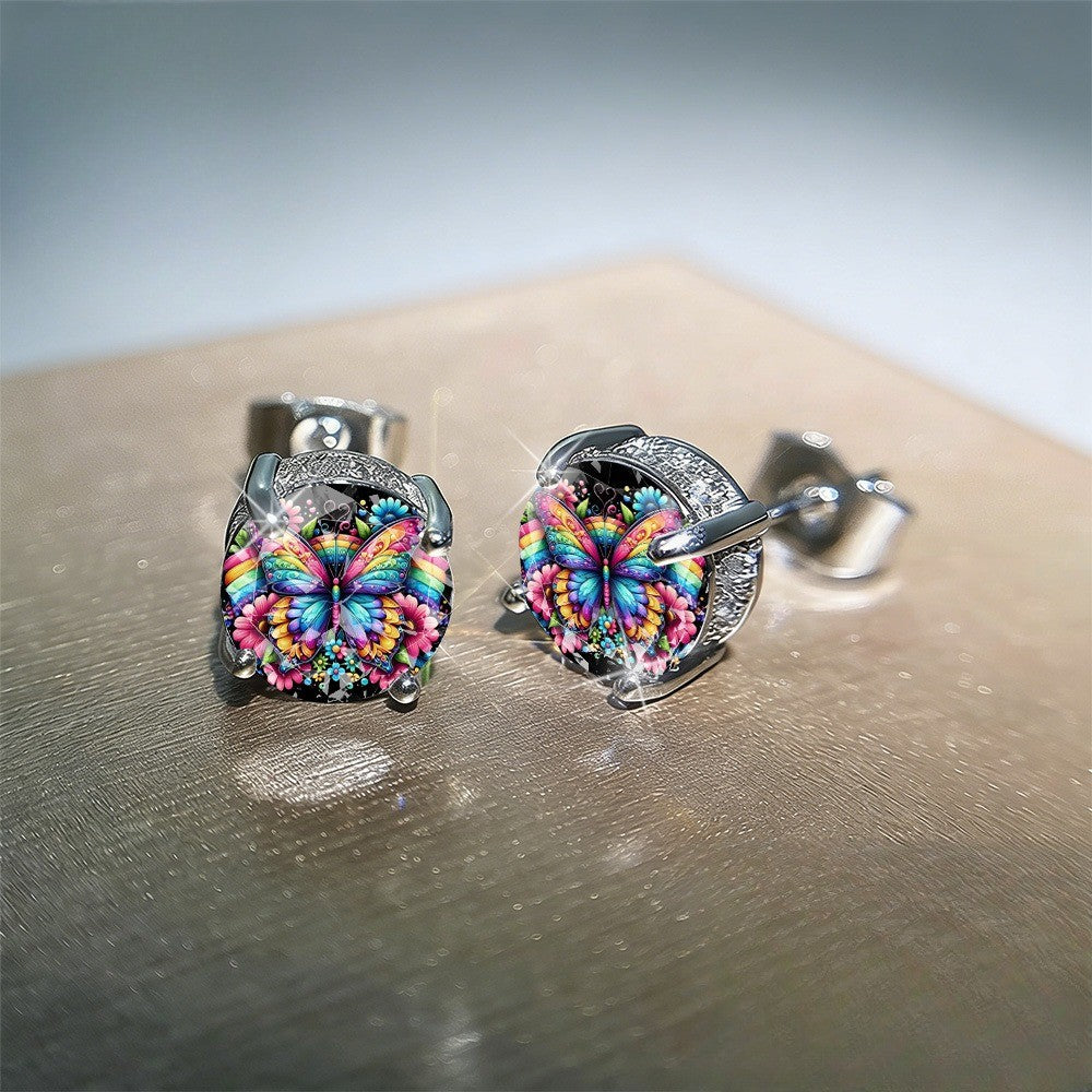 Rainbow Butterfly Stud Earrings