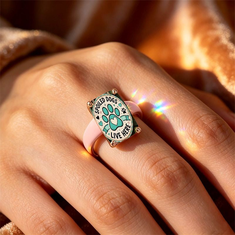 Teal Paw Print Square Ring