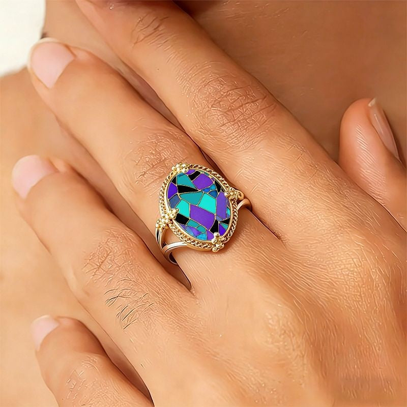 Purple & Teal Mosaic Oval Ring