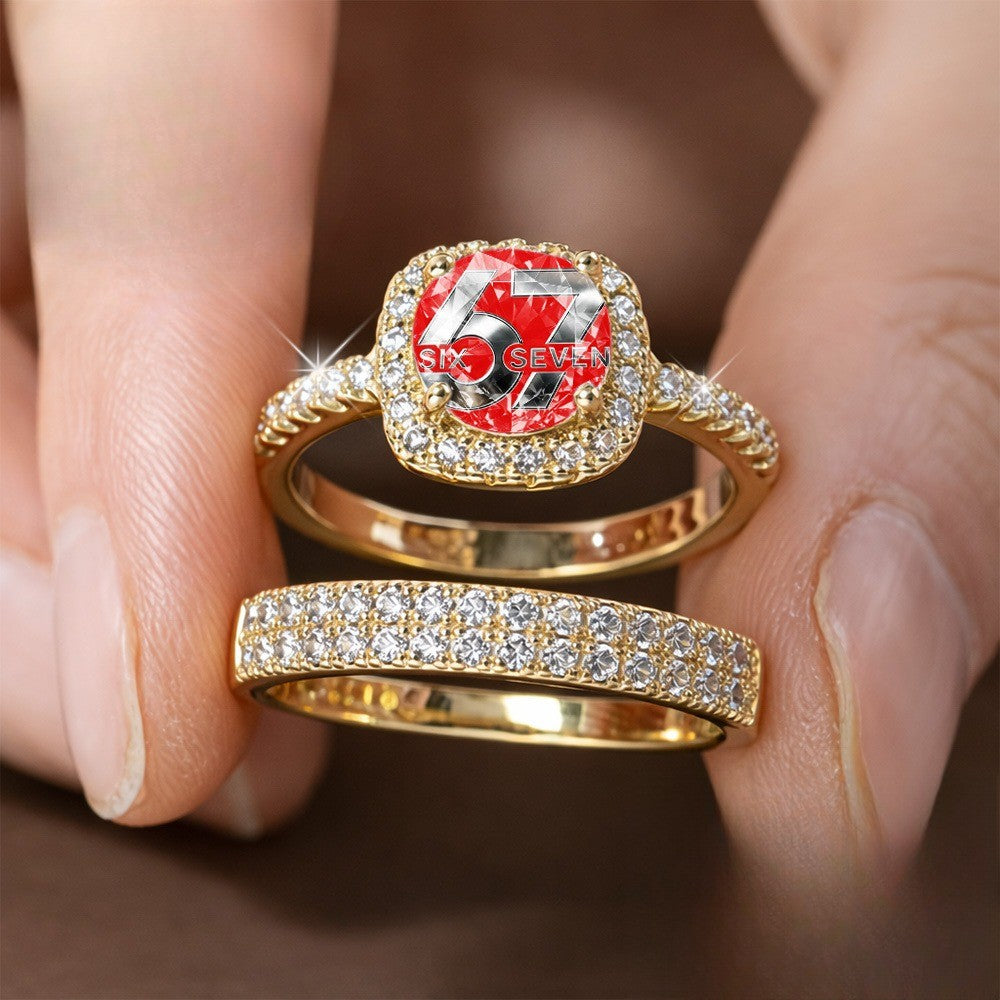 Red Number Crystal Ring Set