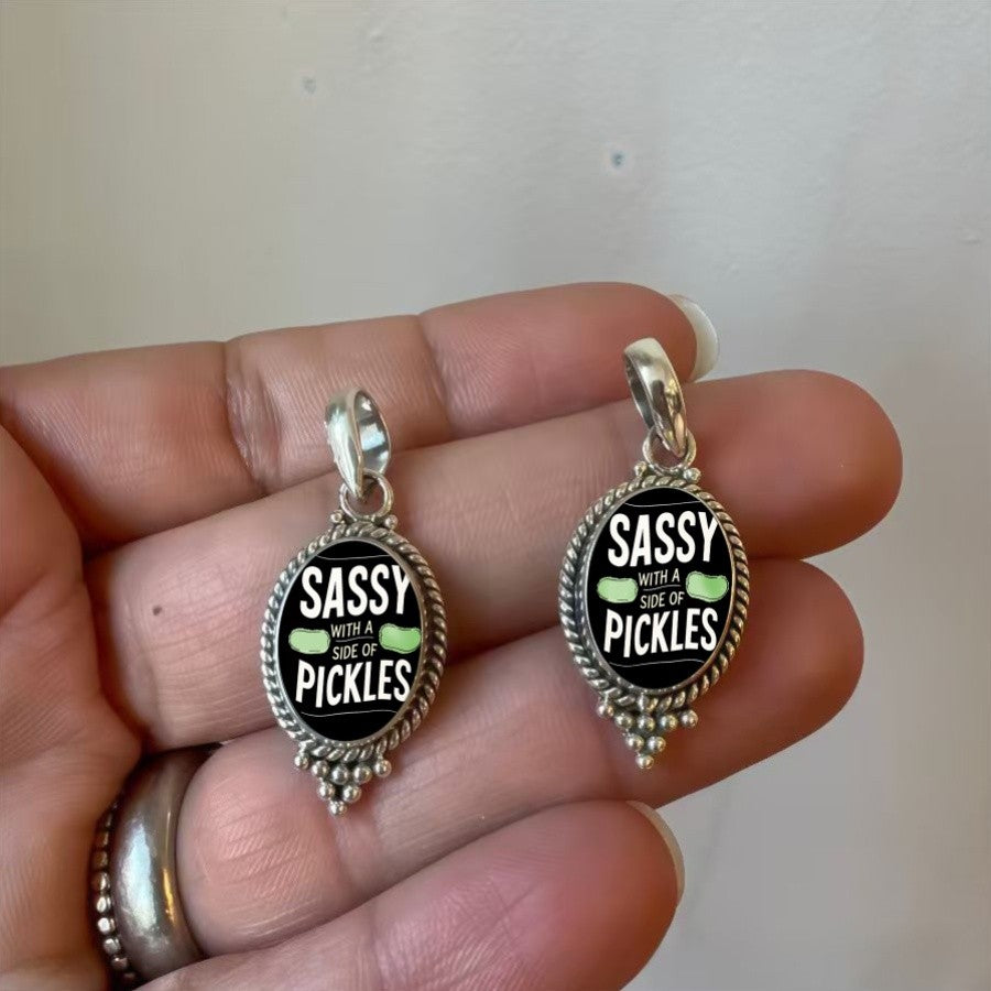 Sassy Pickles Oval Pendant Necklace