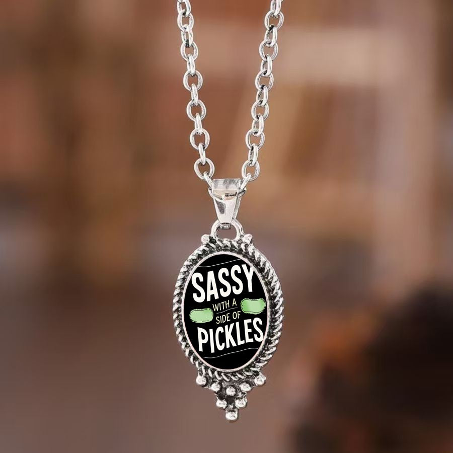Sassy Pickles Oval Pendant Necklace