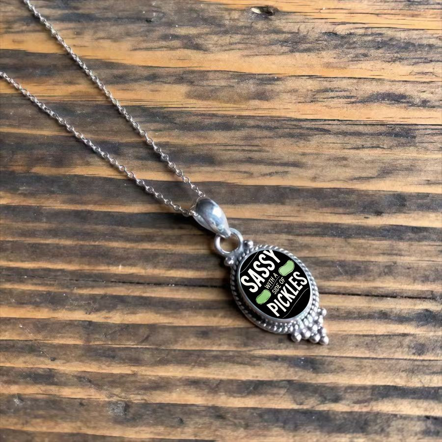 Sassy Pickles Oval Pendant Necklace