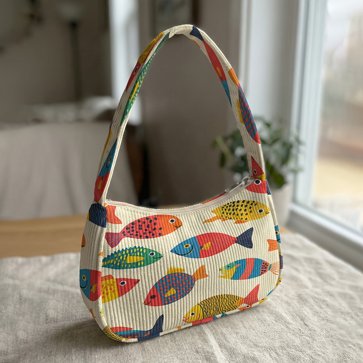Colorful Fish Corduroy Shoulder Bag
