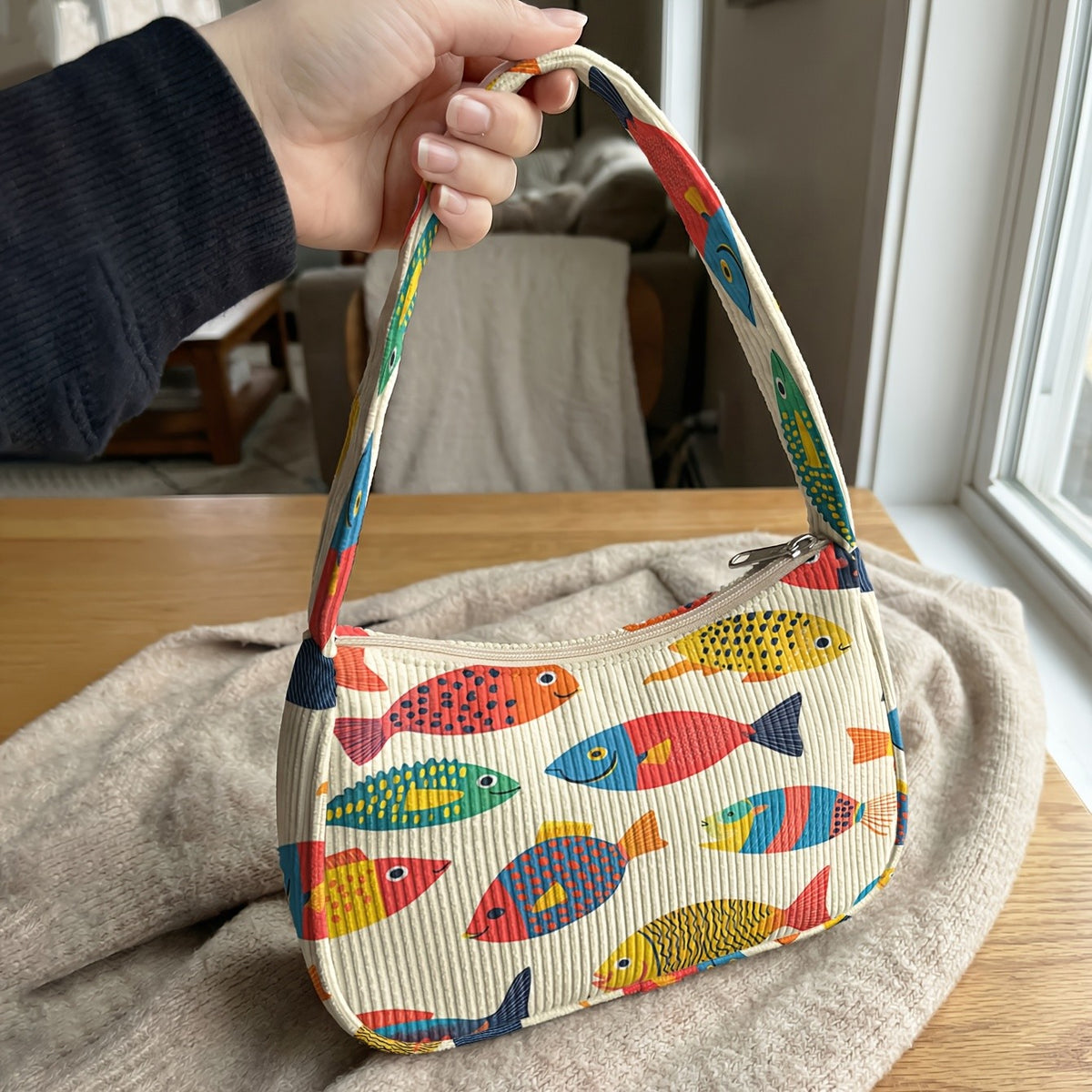 Colorful Fish Corduroy Shoulder Bag