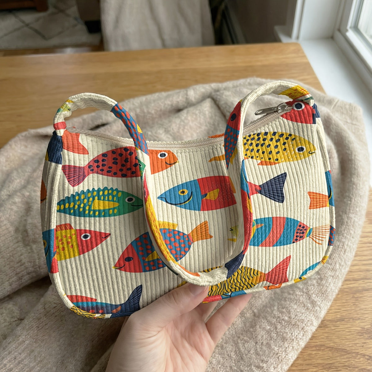 Colorful Fish Corduroy Shoulder Bag
