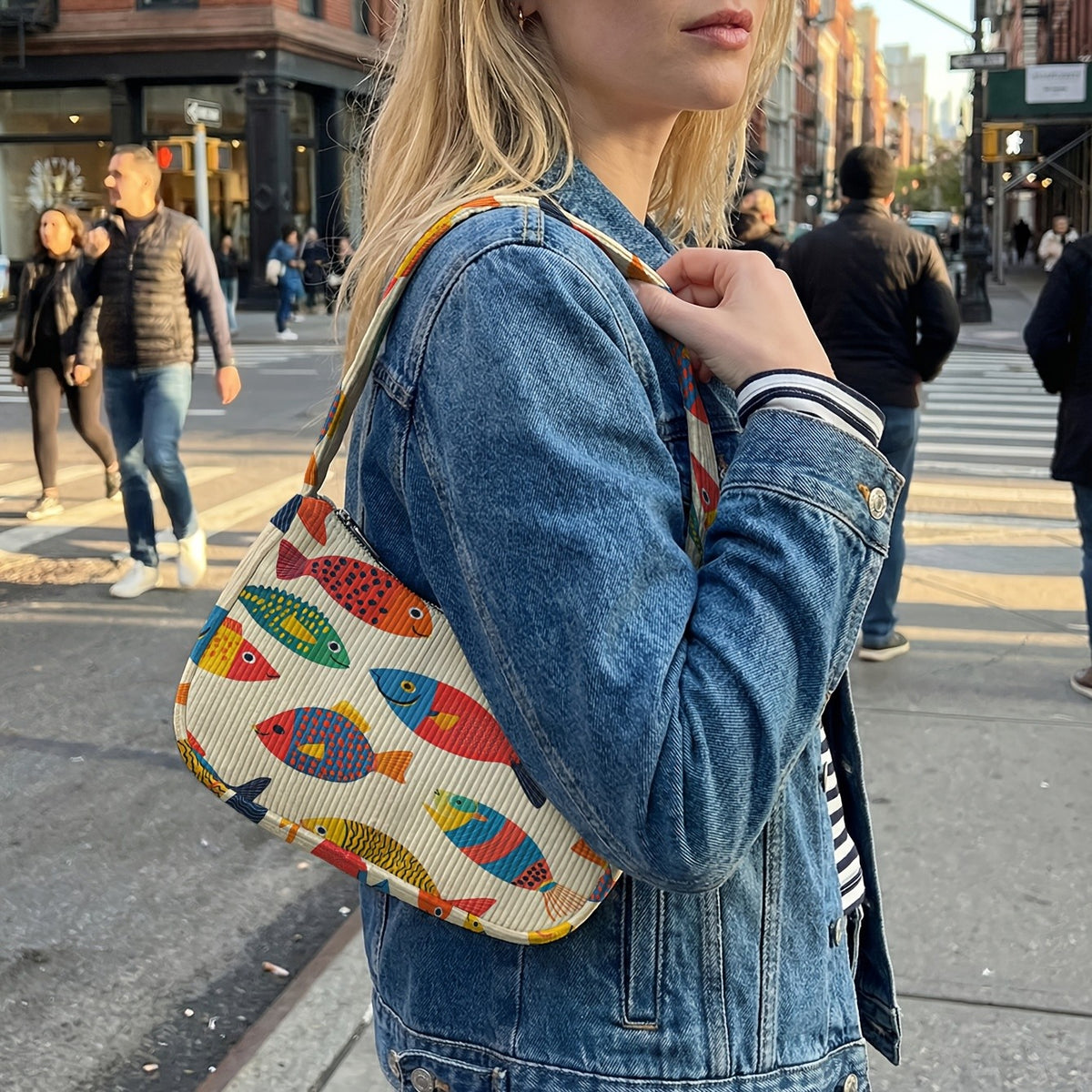 Colorful Fish Corduroy Shoulder Bag