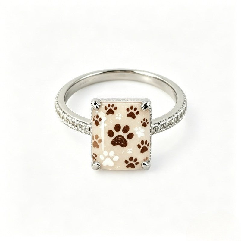 Cream Paw Print Square Ring