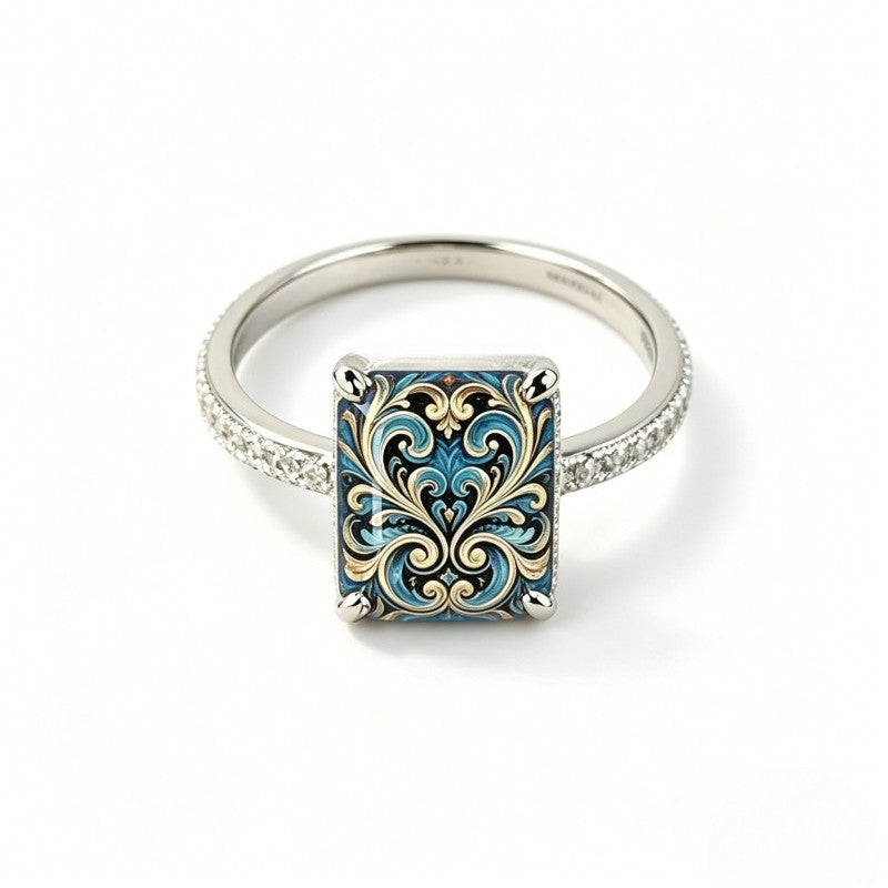 Blue Scroll Square Ring