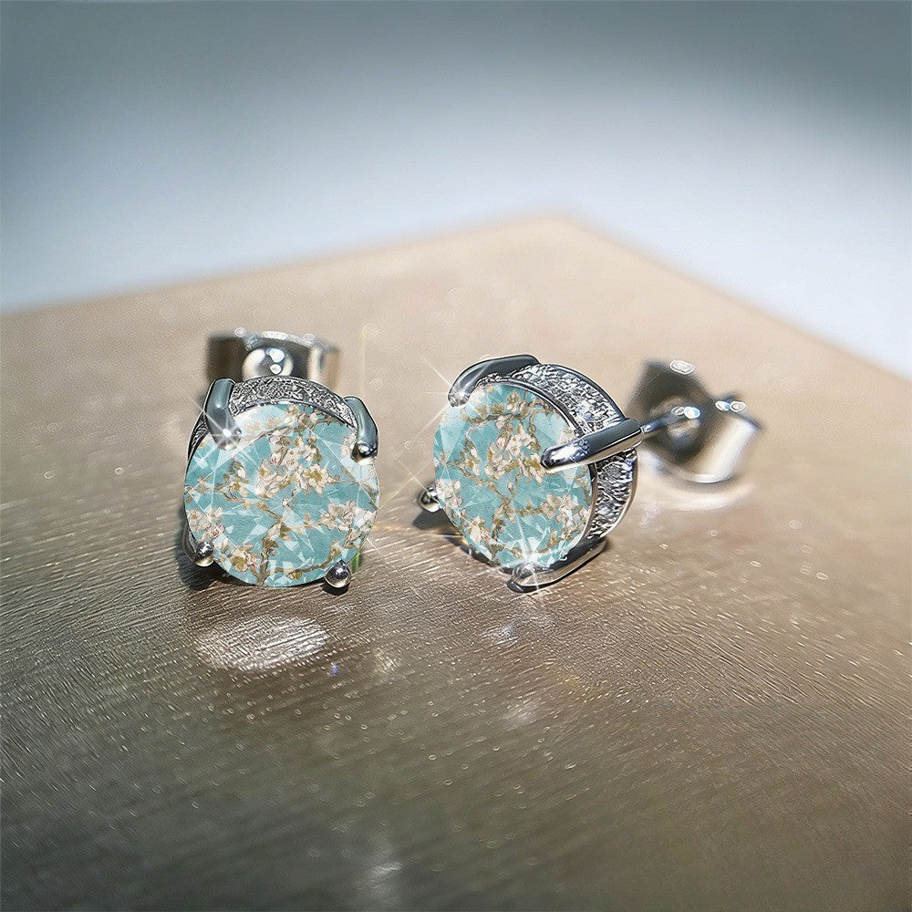 Blue Marble Glass Stud Earrings