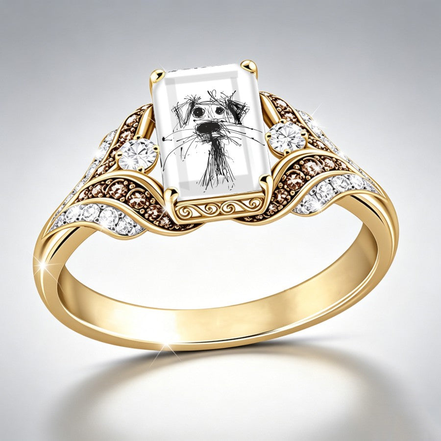 Dog Sketch Square Ring