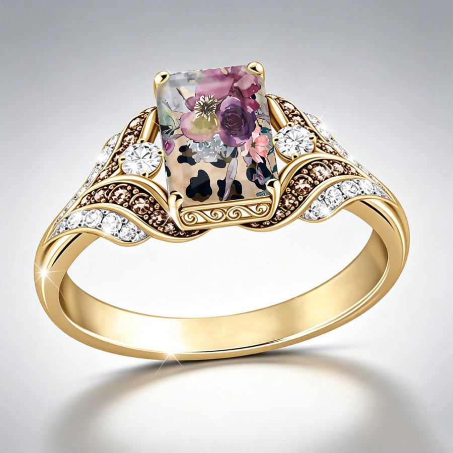 Painted Floral Square Ring