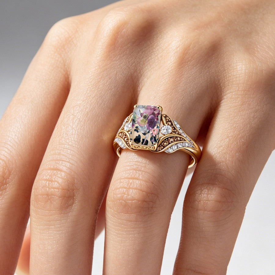 Painted Floral Square Ring