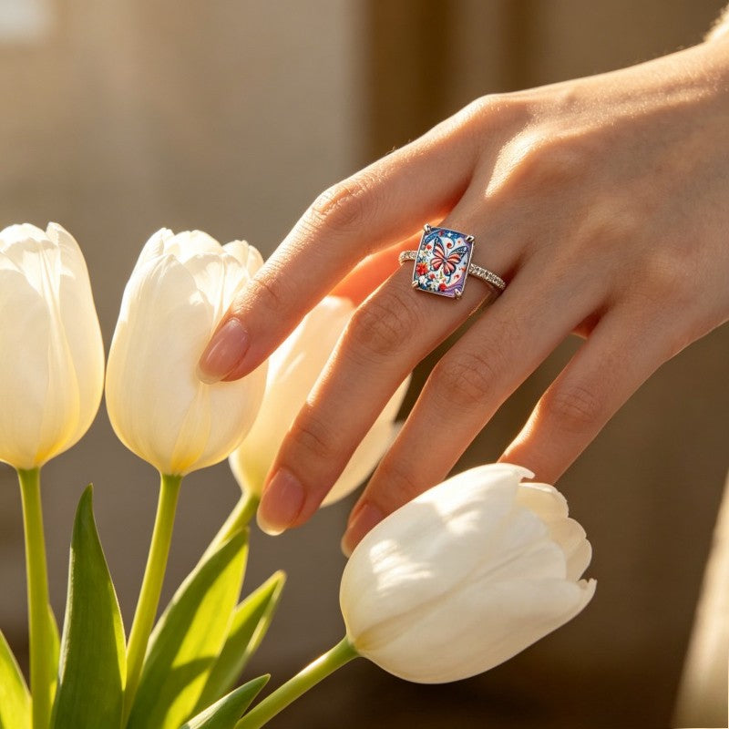 Zircon Patriotic Butterfly Square Ring