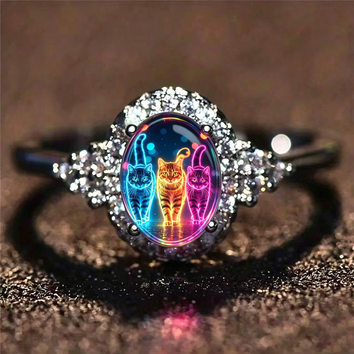 Neon Cat Oval Ring