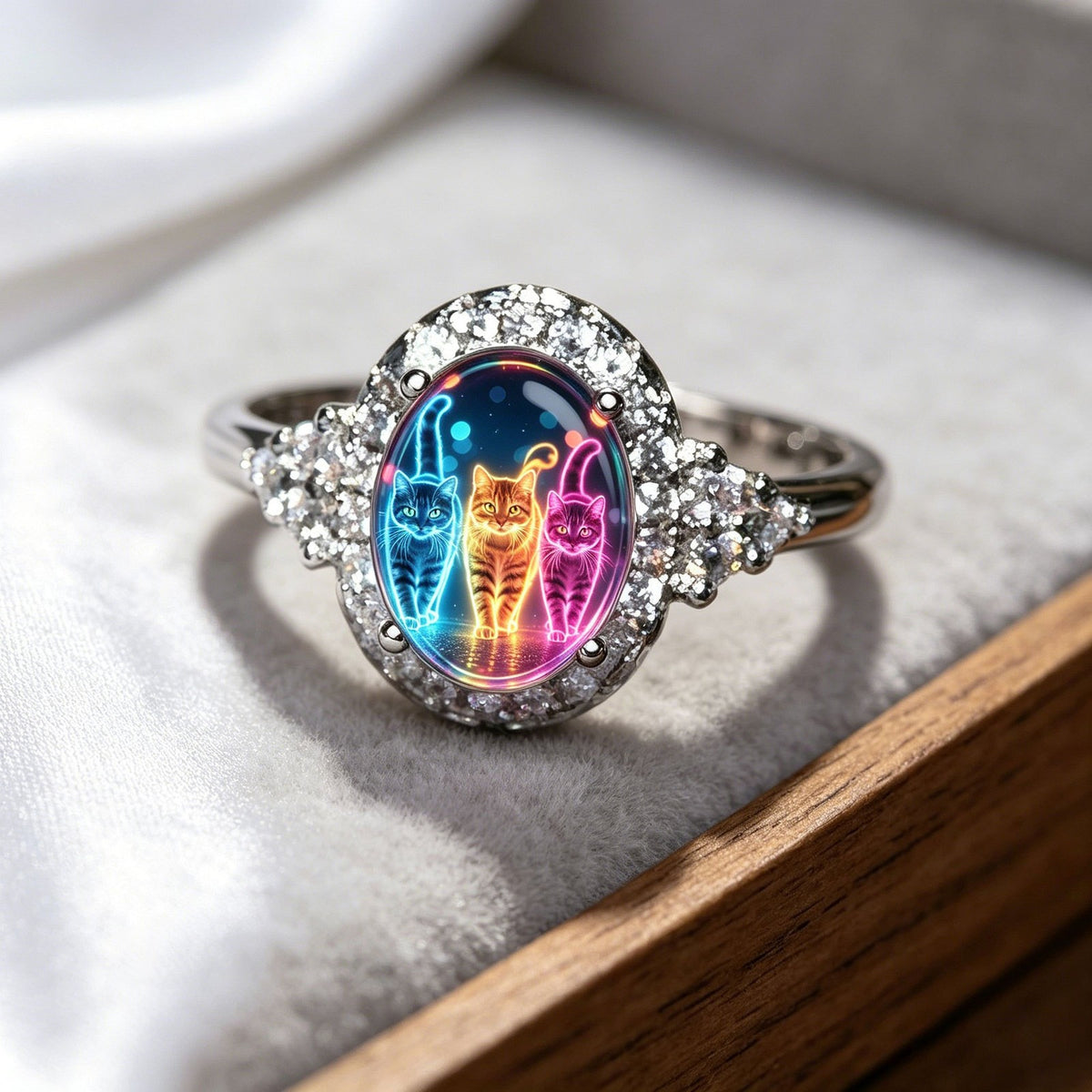 Neon Cat Oval Ring
