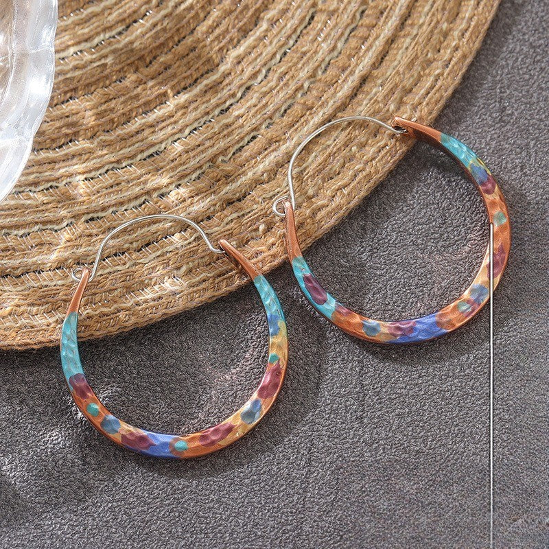 Iridescent Hammered Hoop Earrings