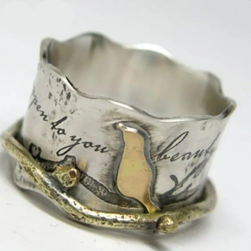 Bird Script Wide Band Ring