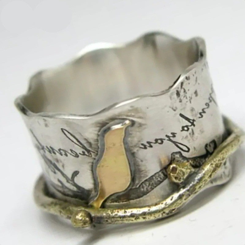 Bird Script Wide Band Ring