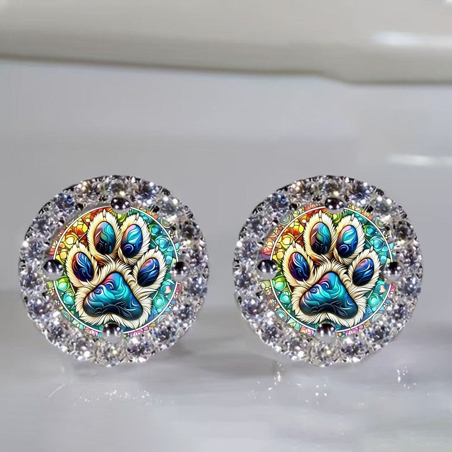 Stained Glass Paw Stud Earrings