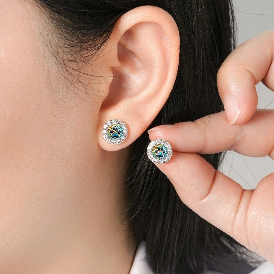 Stained Glass Paw Stud Earrings