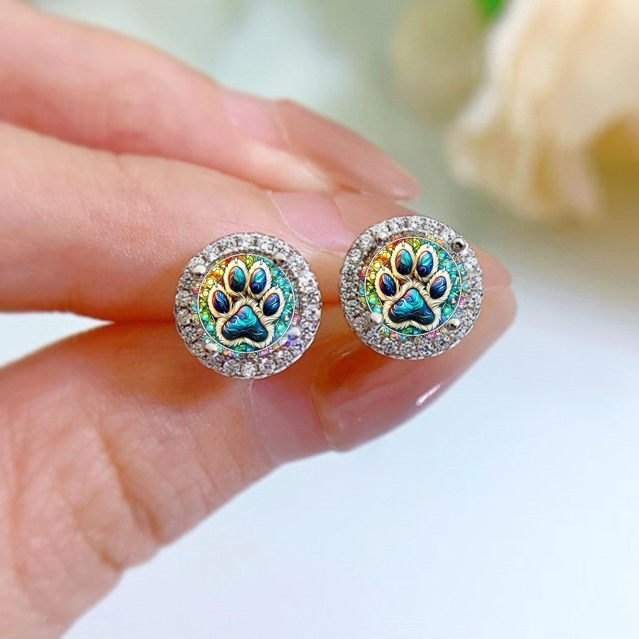 Stained Glass Paw Stud Earrings