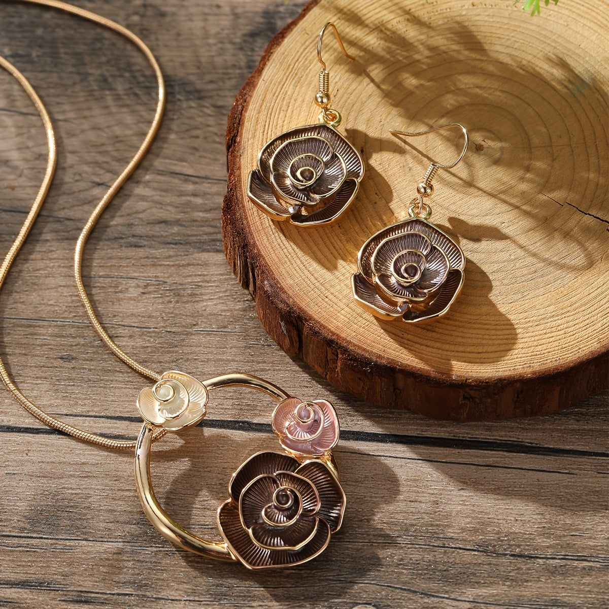 Textured Rose Necklace & Earring Set