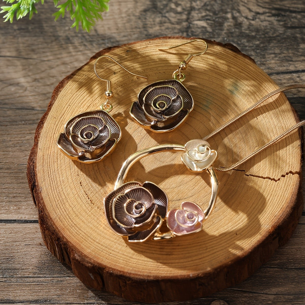 Textured Rose Necklace & Earring Set