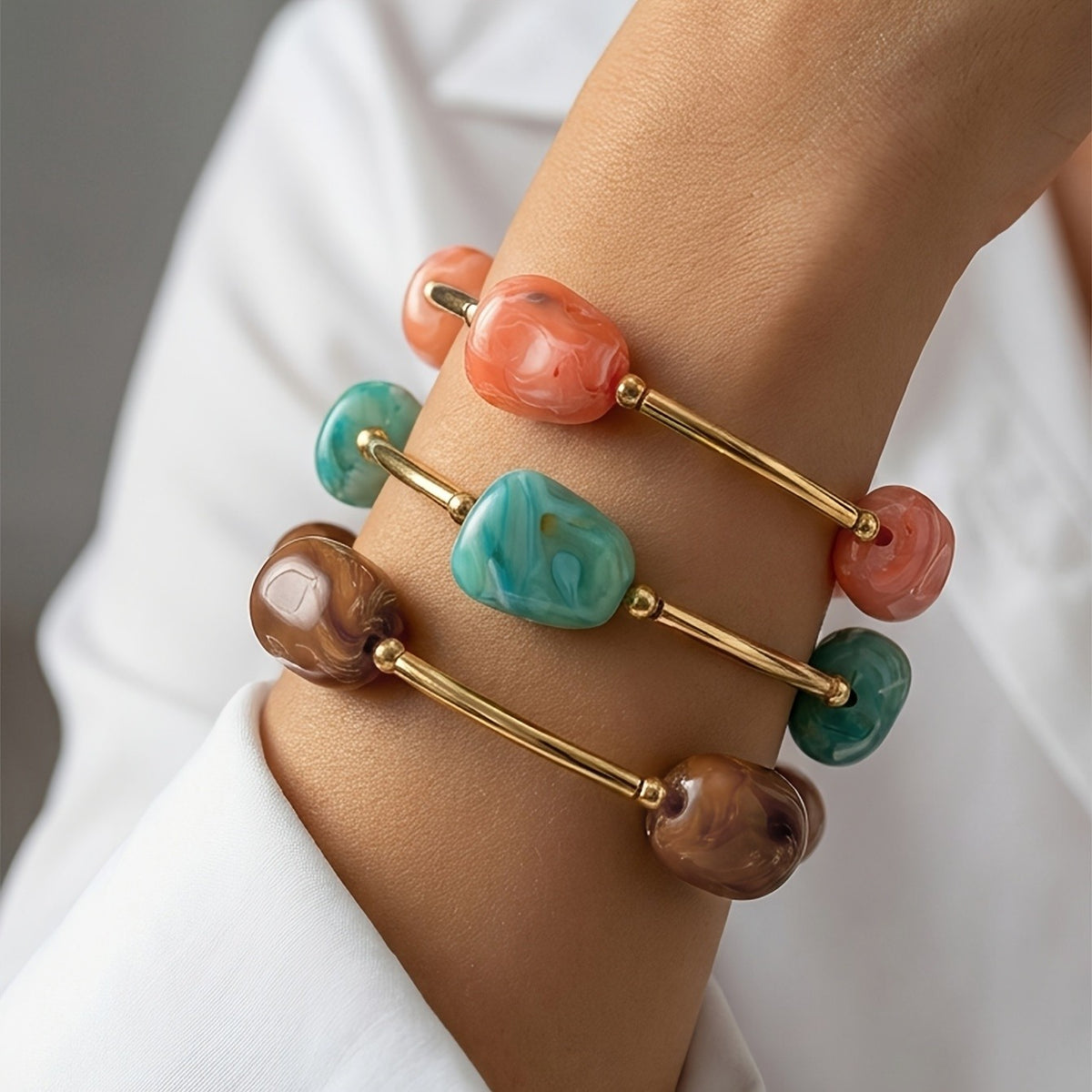 Marbled Stone Bar Bracelet Set