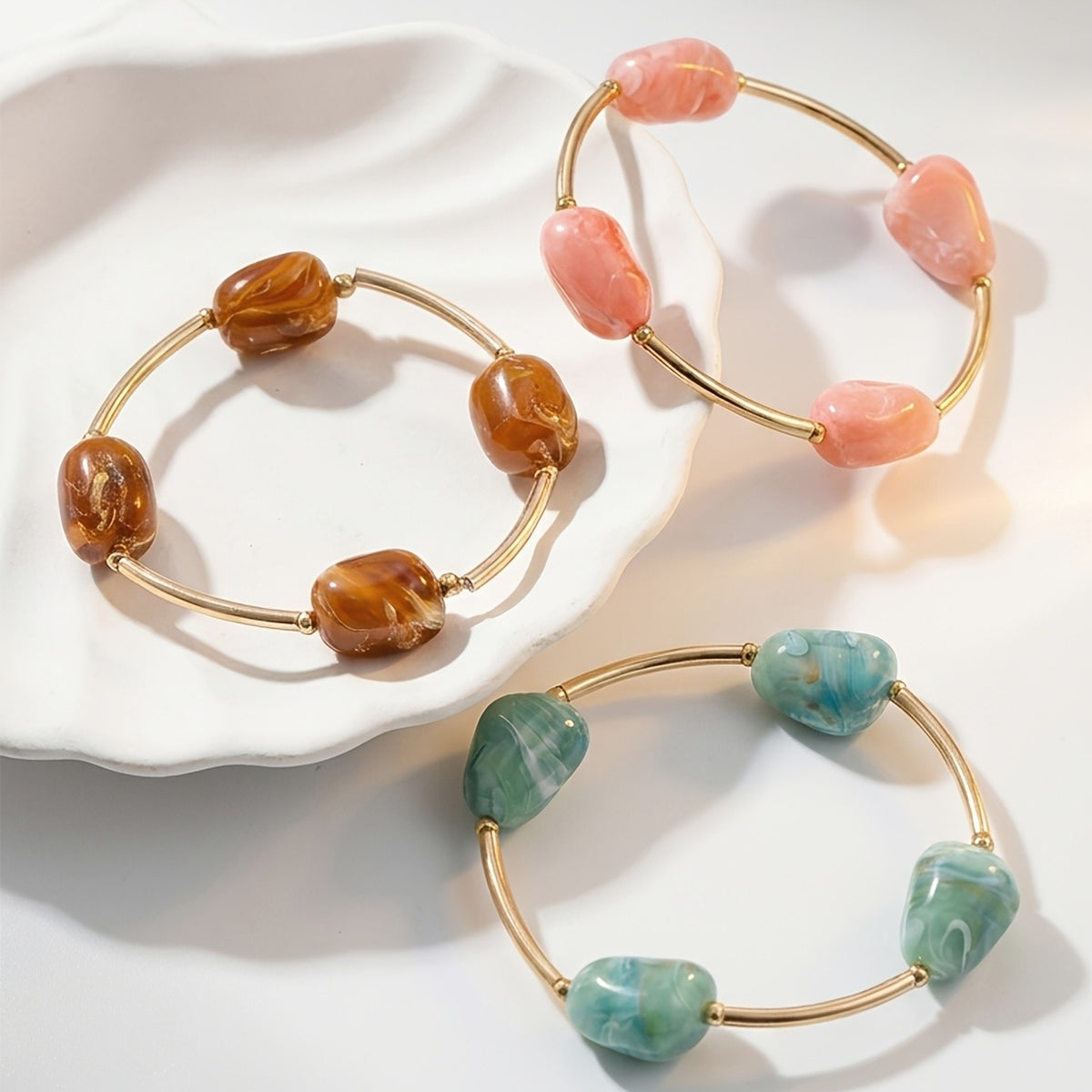 Marbled Stone Bar Bracelet Set