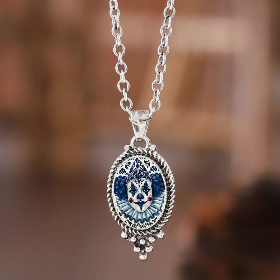Blue Jester Face Necklace