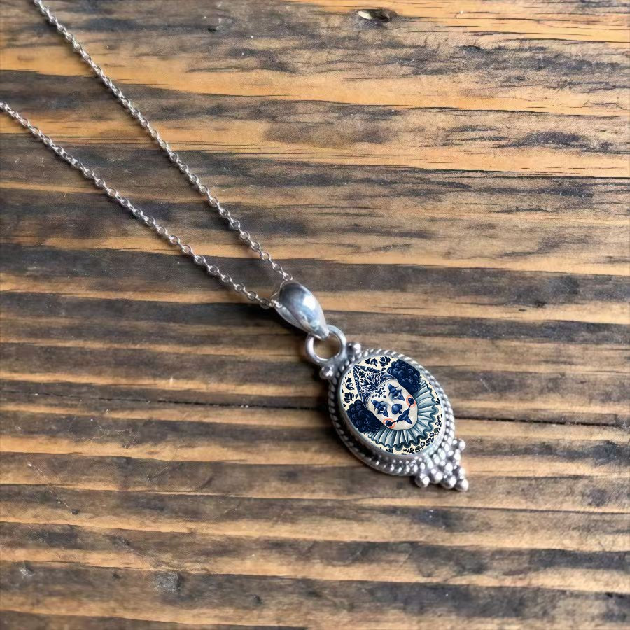 Blue Jester Face Necklace