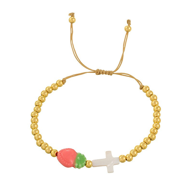 Cross & Fruit Charm Bracelet Set