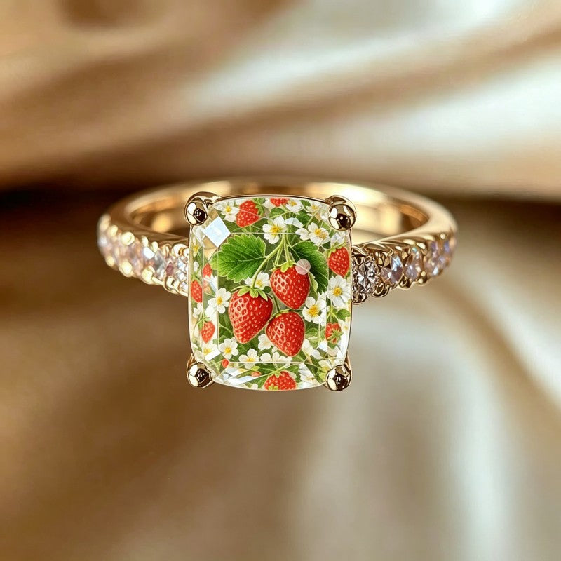 Strawberry Floral Square Ring