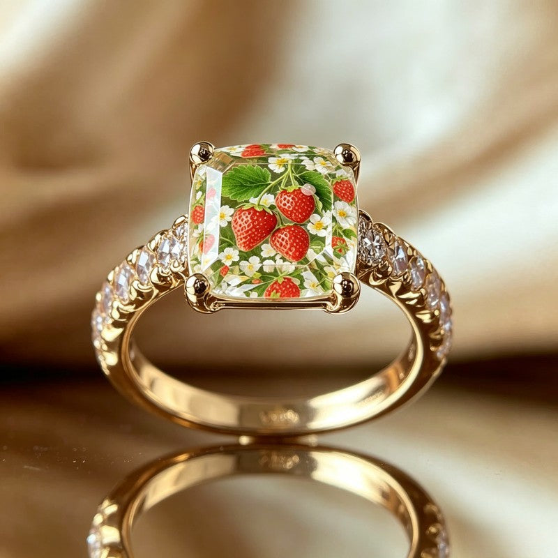 Strawberry Floral Square Ring